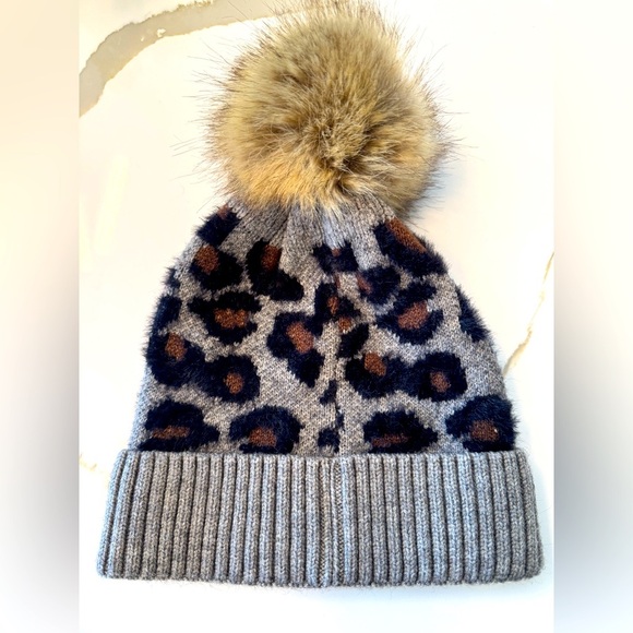 C.C Leopard Print Beanie with Pom Pom - Picture 2 of 2